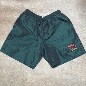 SURF STYLE Vintage 90’s Swim Shorts Mens Large Green Iridescent Trunks NWOT USA
